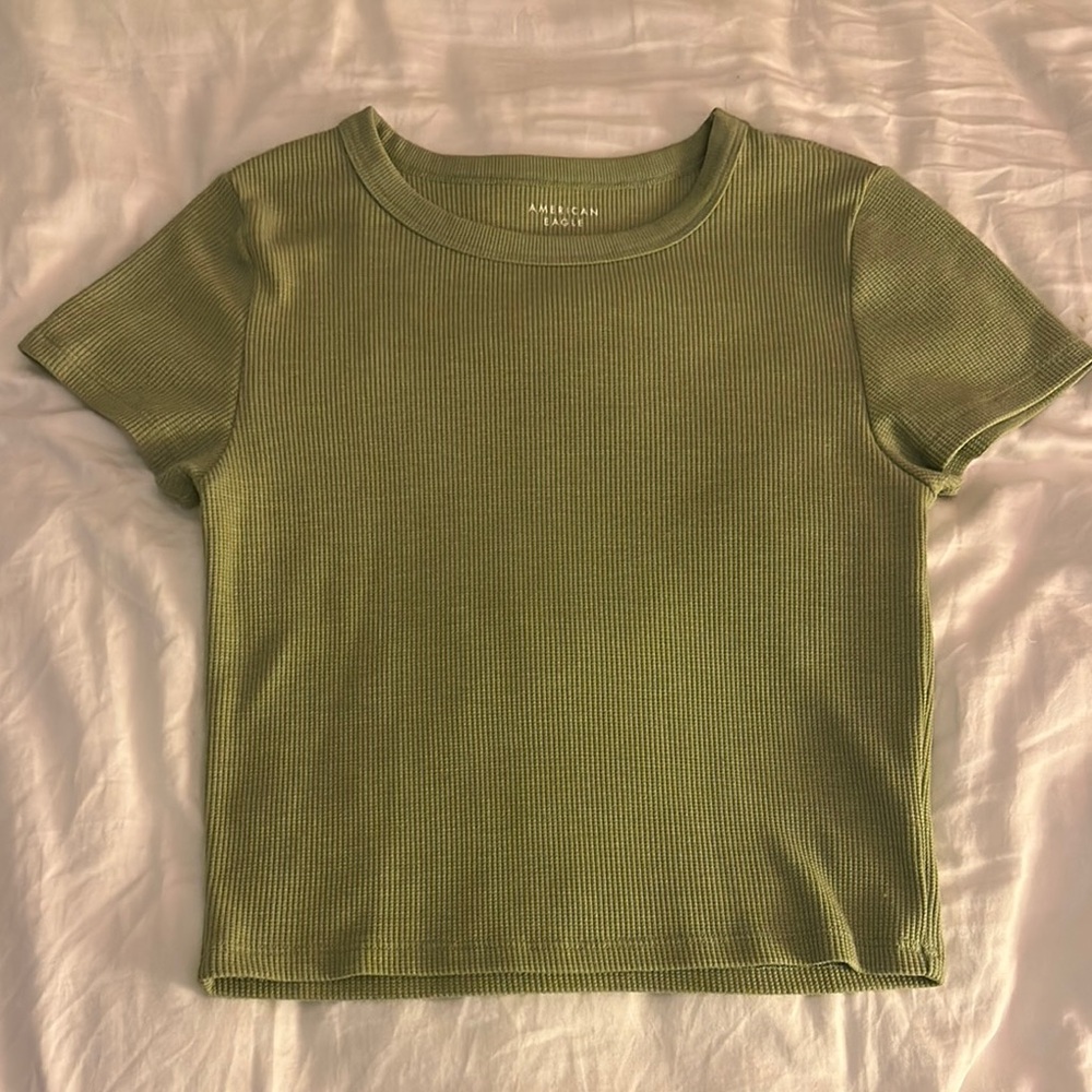 American Eagle Outfitters Green Waffle Knit Baby Tee